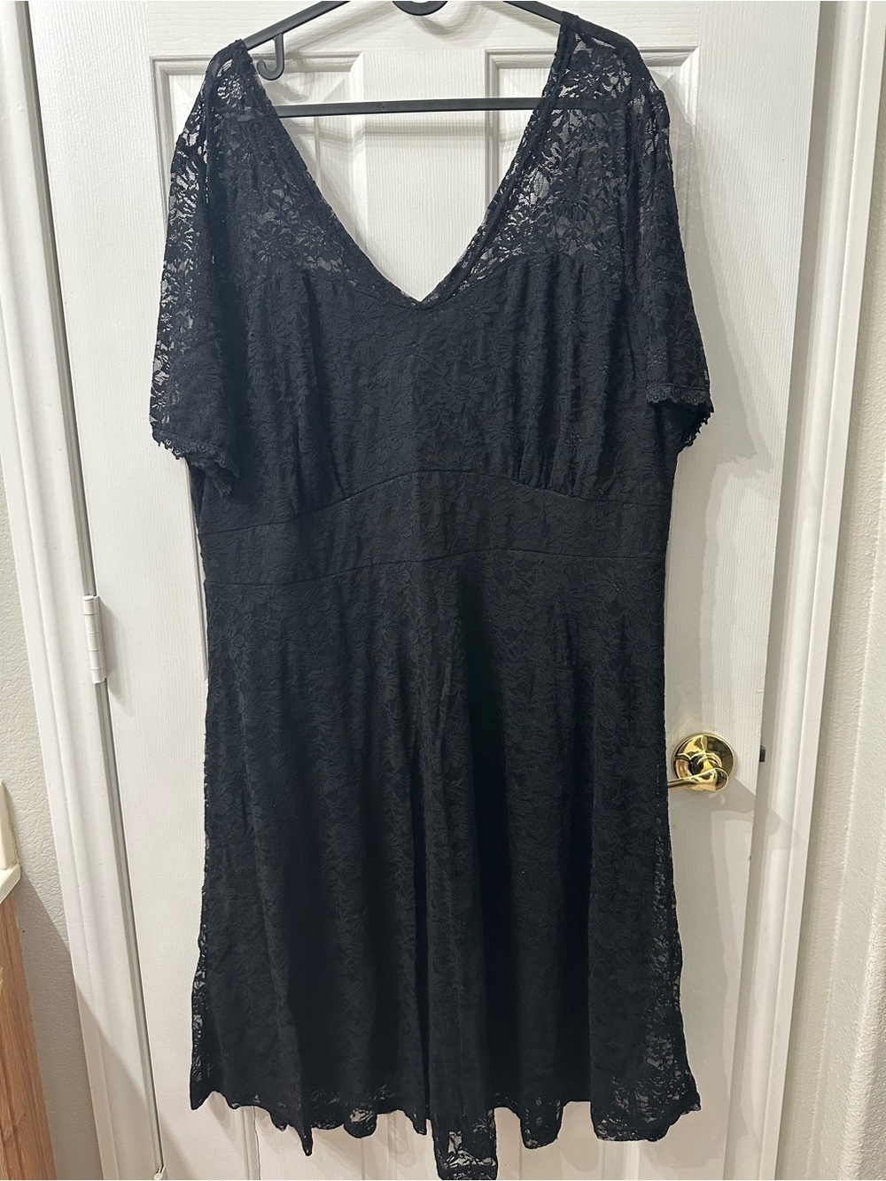 Sapphyra Black Lace Dress V-Neck Midi Length Sheer 3X